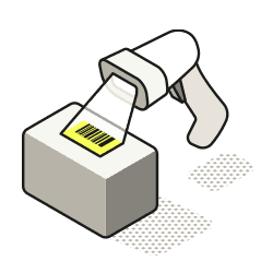 Icon representing a box with a barcode scanner