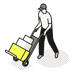 Icon representing a warehouse worker with a trolley
